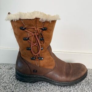 Born Masa Brown Leather Boots Shearling Lining Lamb Fur Comfort SideZip Women 9
